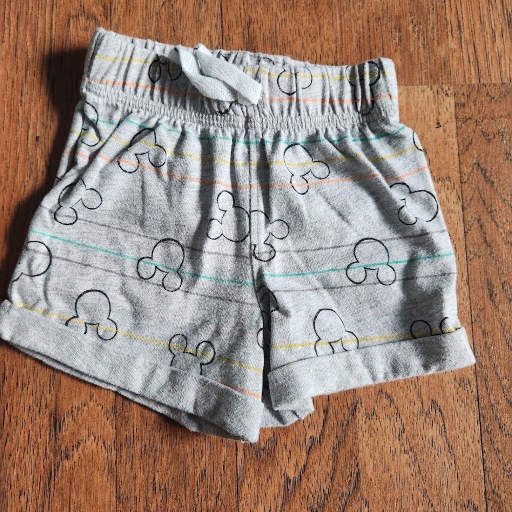 Disney Jumping Beans Baby Boy Mickey Mouse Gray Striped Jersey Shorts 3M 423